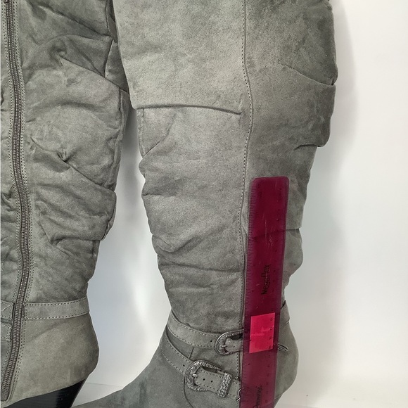 Kohl’s SO Below Knee, Gray Wedge Heeled Boots with Silver Buckle Detail … - Picture 9 of 9